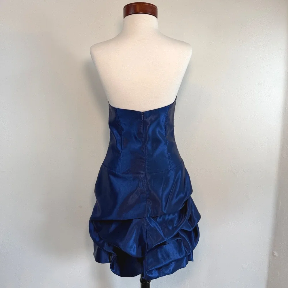 Jessica McClintock Gunne Sax Blue Satin Mini‎ Dress Vintage Y2K Bubble Hem Prom